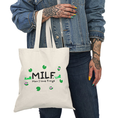 MILF (Man I Love Frogs) Natural Tote Bag – Froggy Fun, Anywhere You Go!